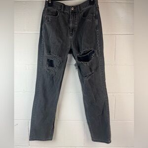 American Eagle Black Distressed Mom Jeans, 6